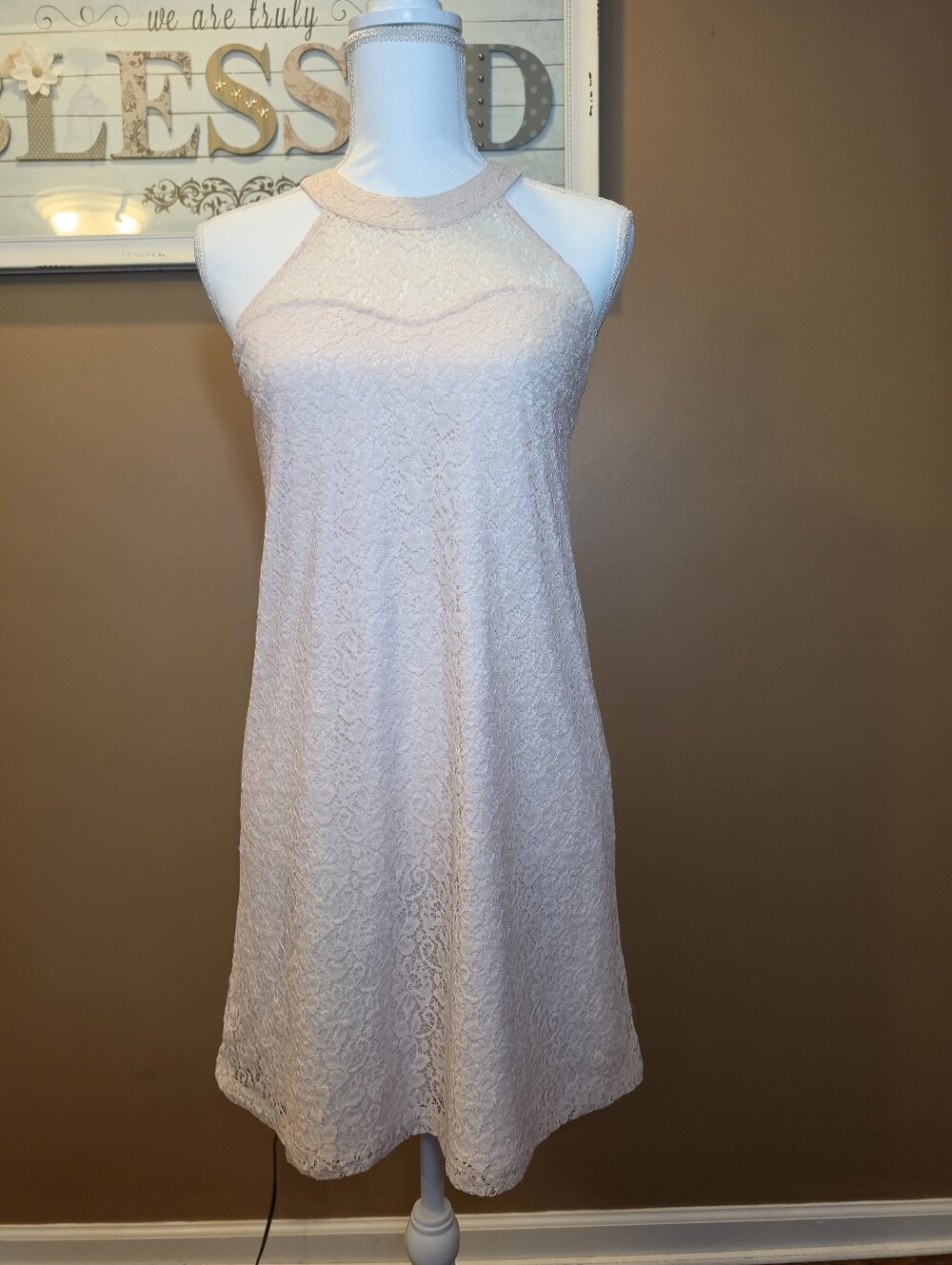 Candie's Light Blush Lace Halter Mini Dress